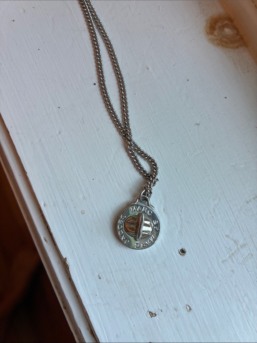 Marc Jacobs Silver Disc Logo Pendant Necklace